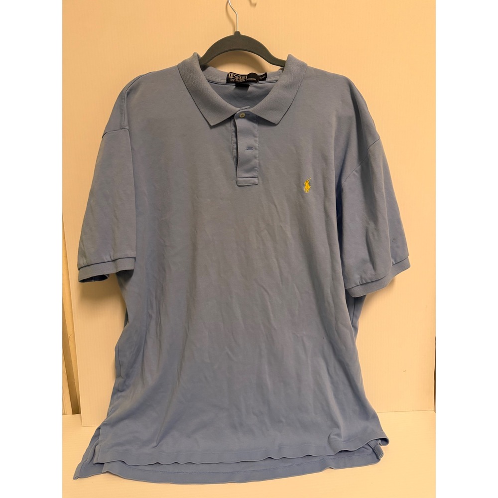 Polo Ralph Lauren Mens XXL Light Blue Short Sleeve Cotton Polo Shirt Yellow Pony